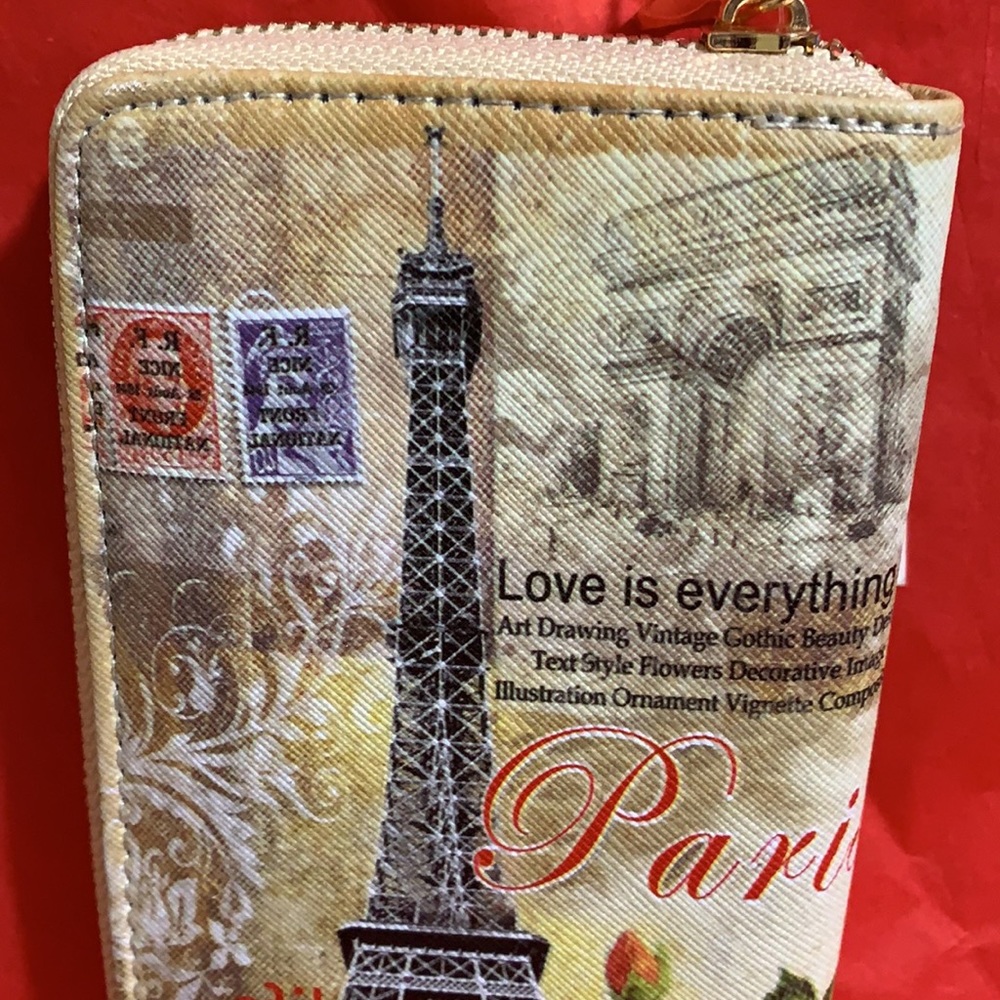 Zip Around Wallet Cream Paris Eiffel Tower Roses - Picture 8 of 11